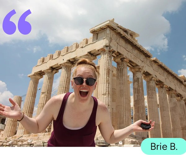 point.me member Brie B. at the Parthenon in Greece ad image
