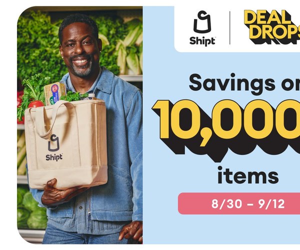 Sterling K Brown with Bag and Shipt Deal Drops logo ad image
